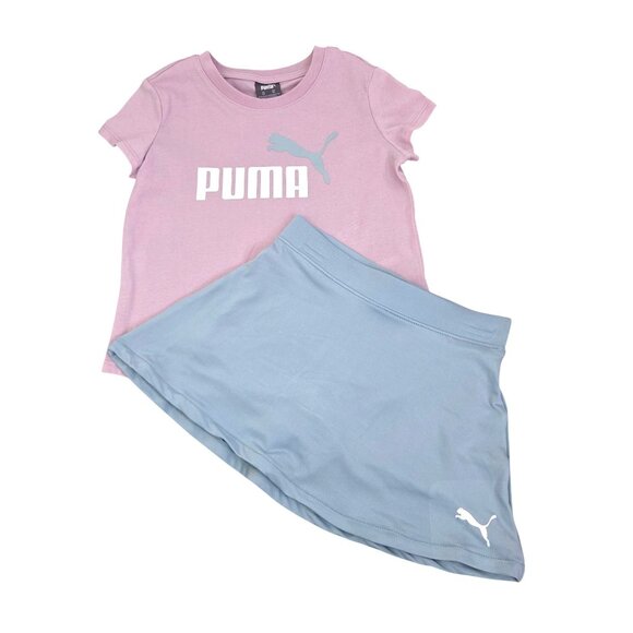 Puma Girls 2-Piece Jersey T-Shirt & Skort Set 6X Pink & Blue 4164 - Picture 1 of 15